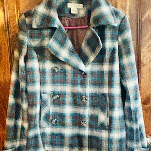 Stetson Teal and Brown Plaid Pea Coat